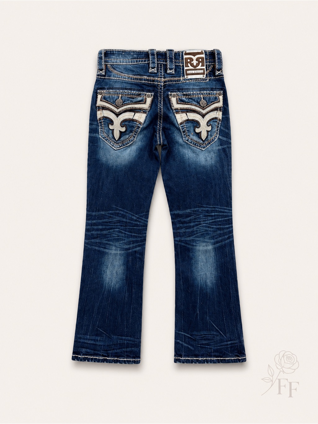 Rock Revival Delicioso Boot Cut Jeans 27x30 Fleur De Lis Embroider Stretch Denim